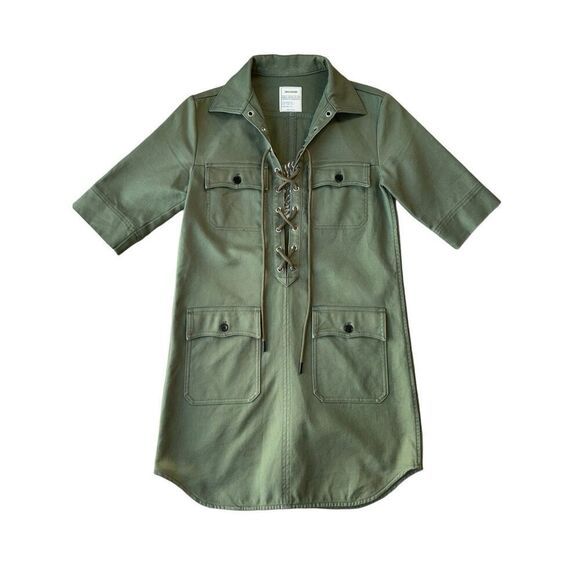 ZADIG & VOLTAIRE Green Military Lace Up Shift Dress With Embroidered Tiger - Picture 6 of 13